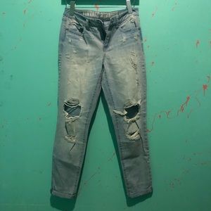 Light wash denim with destruction